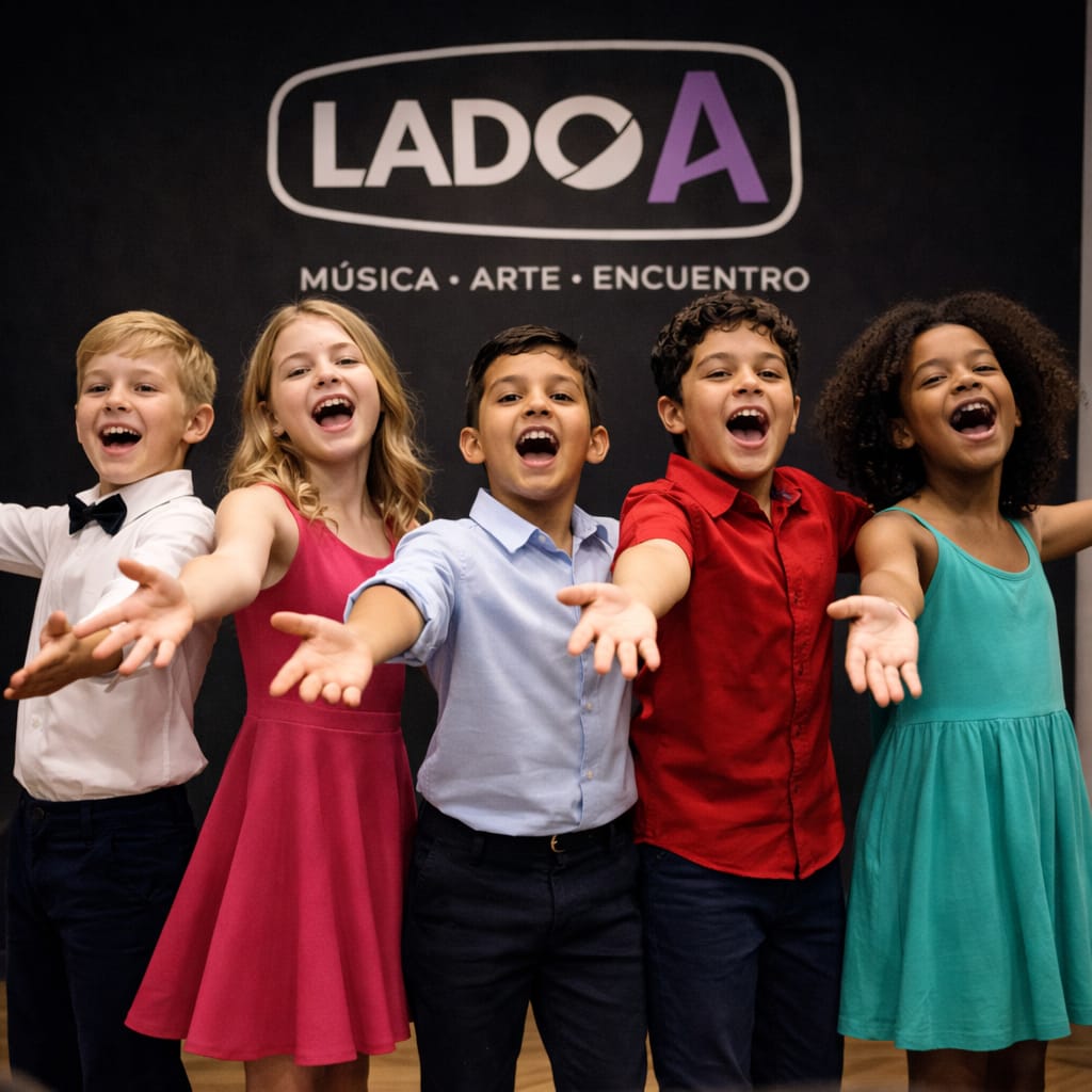 Niños en clase de teatro musical en Lado A Música